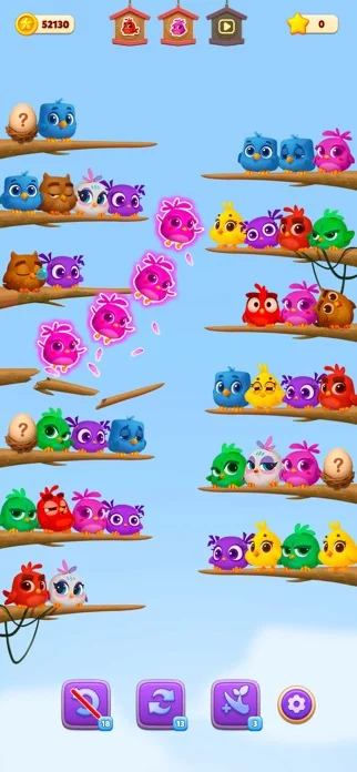 Chirpy Sort: Bird Color Puzzleのゲーム画面
