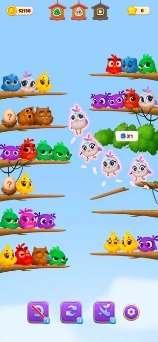 Chirpy Sort: Bird Color Puzzleのゲーム画面