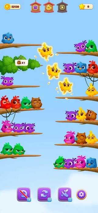 Chirpy Sort: Bird Color Puzzleのゲーム画面