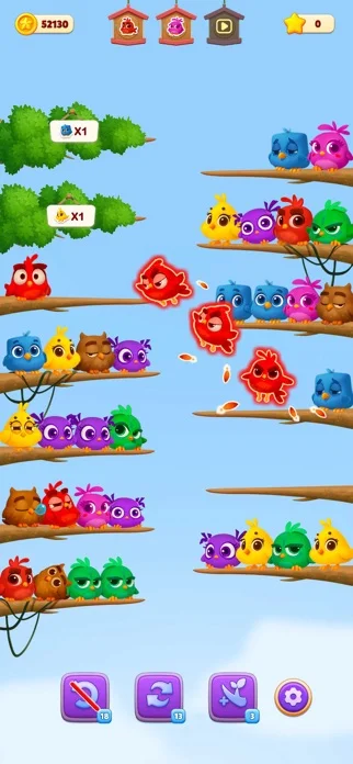 Chirpy Sort: Bird Color Puzzleのゲーム画面