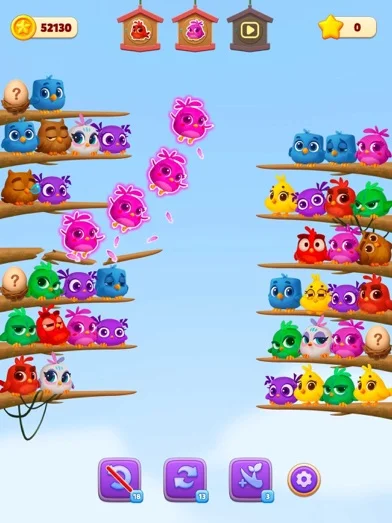 Chirpy Sort: Bird Color Puzzleのゲーム画面