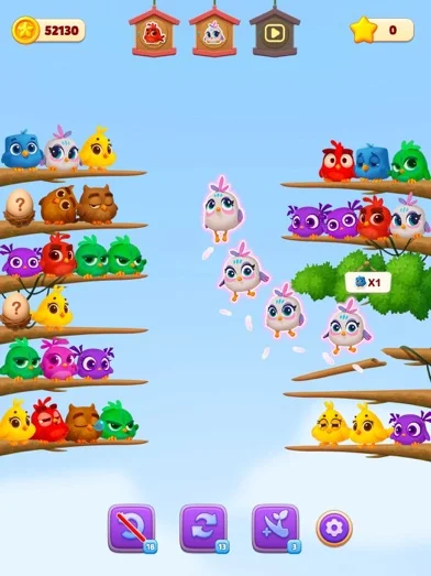 Chirpy Sort: Bird Color Puzzleのゲーム画面