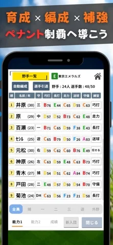 プロ野球ペナントシミュレータのゲーム画面